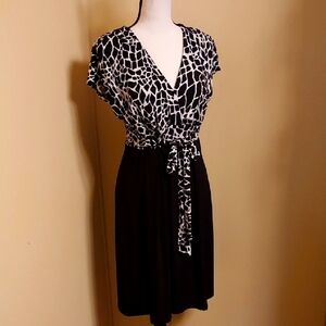 Enfocus Studio Black and White Tie Front Midi Dress